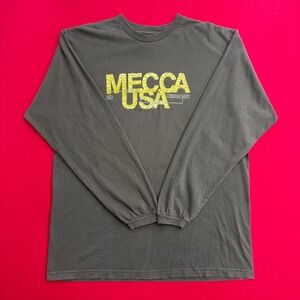 VTG Y2K Mecca USA Long Sleeve Shirt Mens Large Gray Olive Streetwear Graphic TEE
